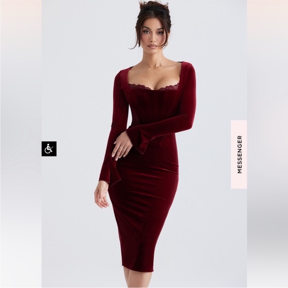 House of CB Solaine Velvet Corset Lace Midi Dress - Picture 2 of 4